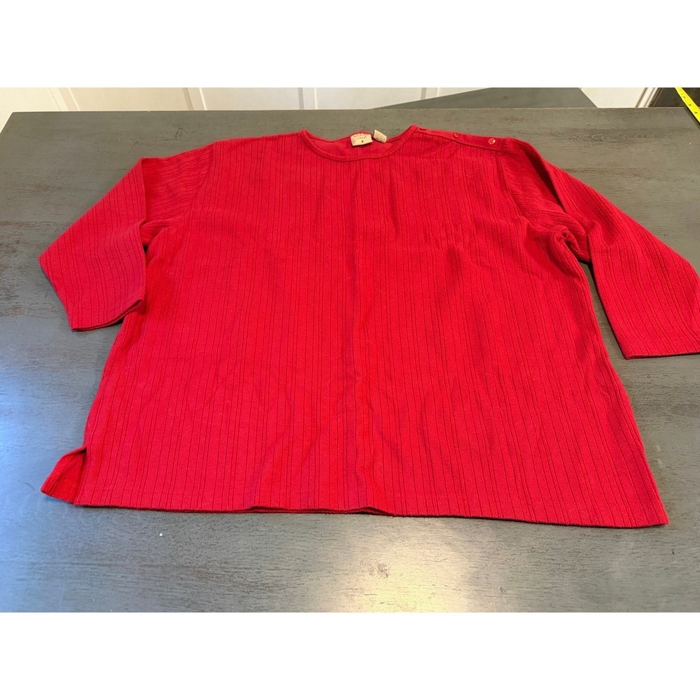 Mountain Lake II Womens Red Ribbed Knit Button Shoulder Top Size XL 3/4 Sleeve